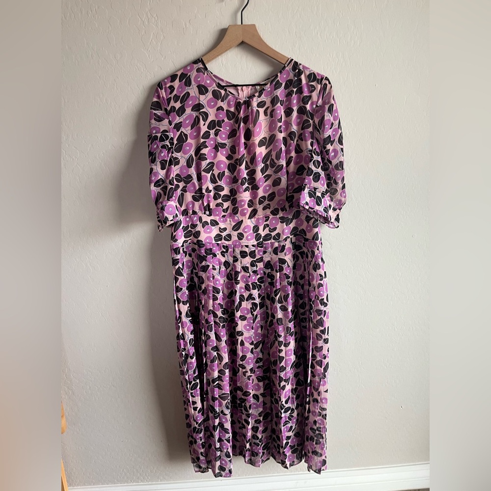 METISU Women’s Purple All Over Print Midi Dress Size XL Artsy Whimsical Boho - Picture 3 of 3
